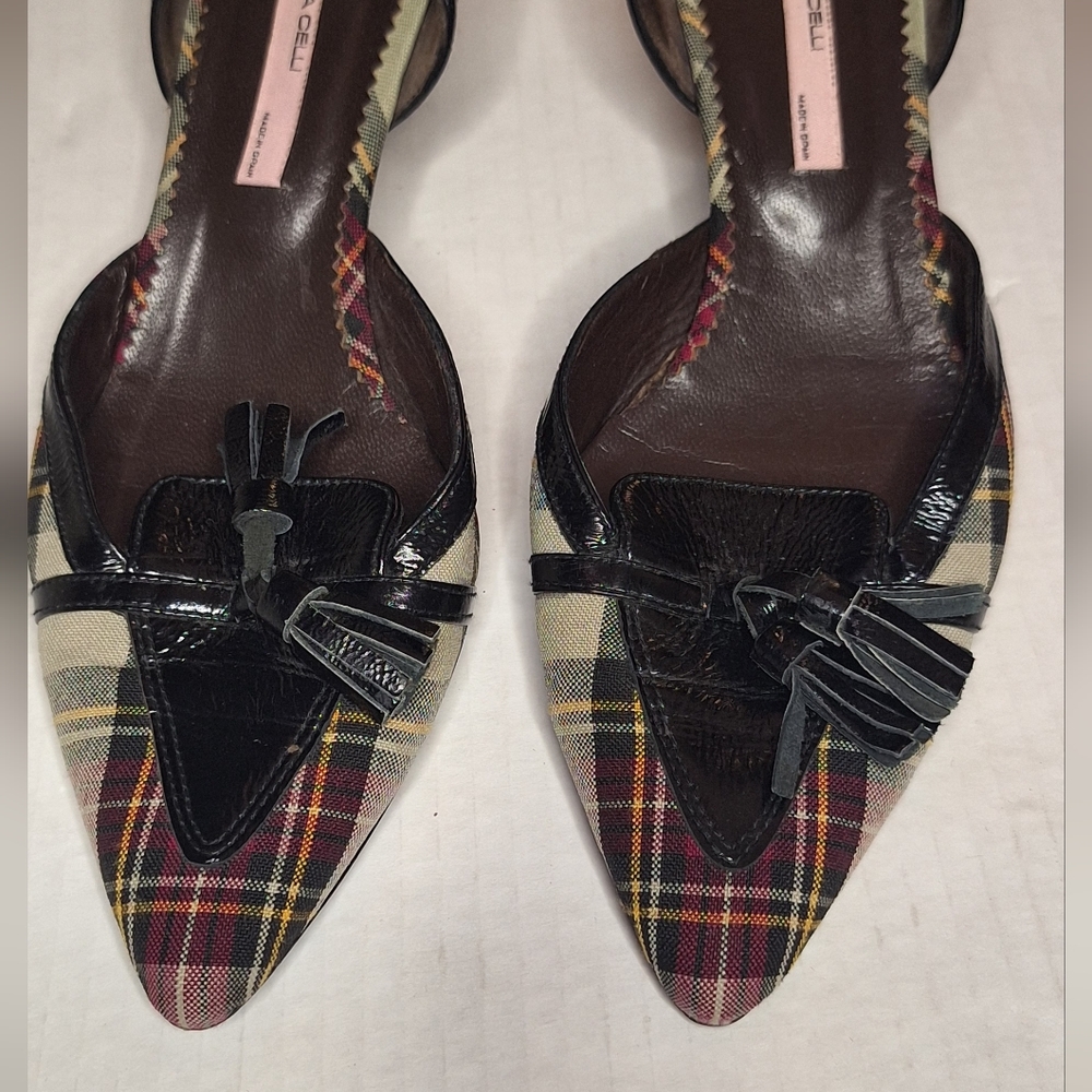 Roberta Celli Plaid Pointed D'Orsay Flats with Black Patent Accents Vintage - Picture 2 of 5
